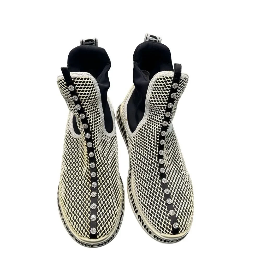 Miu Miu Crystal Mesh Sneakers Black White Women's EU 39 Italy No Box